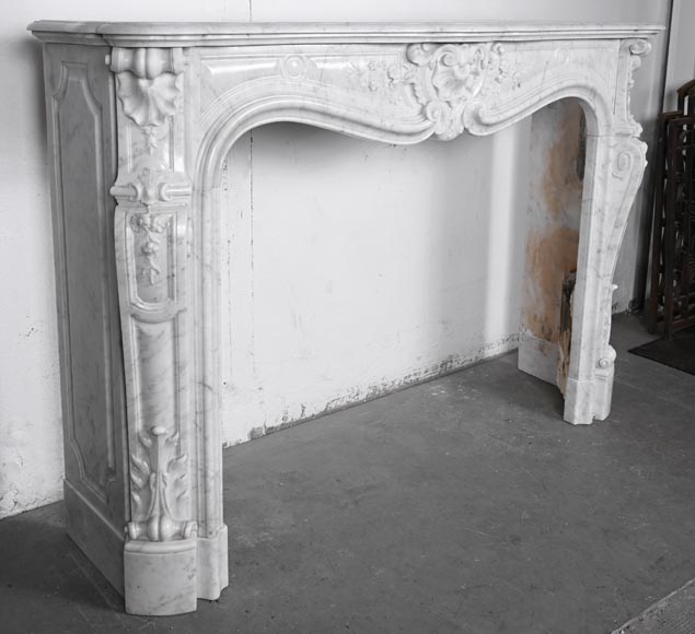 Louis XV style fireplace in Carrara marble, decorated with a floral shell motif-5