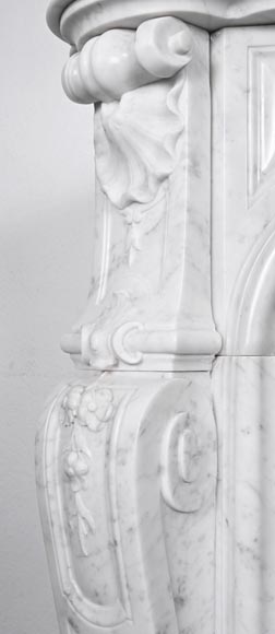 Louis XV style fireplace in Carrara marble, decorated with a floral shell motif-7