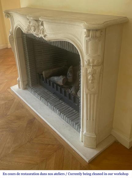 Louis XV style mantel with curved stone carvings-4