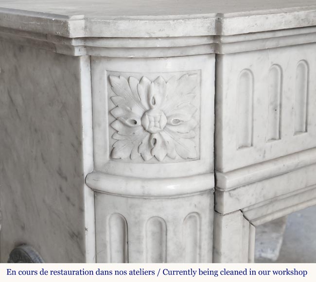  Louis XVI style fireplace in Carrara marble with rounded corners, decorated with rudenture-3