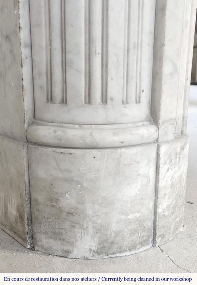  Louis XVI style fireplace in Carrara marble with rounded corners, decorated with rudenture-5