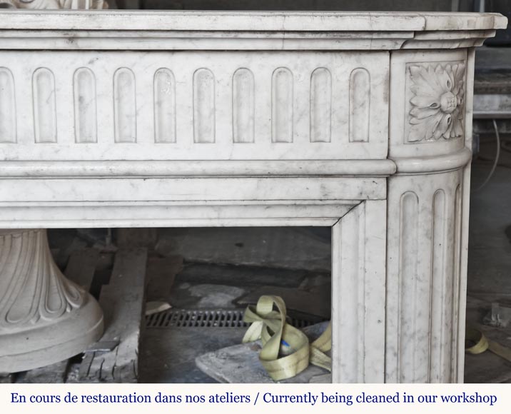  Louis XVI style fireplace in Carrara marble with rounded corners, decorated with rudenture-7
