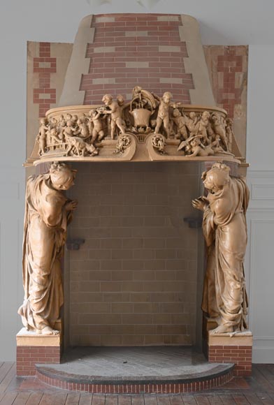Joseph Chéret, Fireplace featuring two conversing women and putti Joseph Chéret, Fireplace featuring two conversing women and putti-0