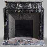 Louis XIV style mantel with acroterion in black Marquina marble