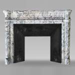 Louis XVI style mantelpiece in Breche Violette marble with fluted columns with cabling