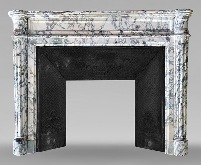 Louis XVI style mantelpiece in Breche Violette marble with fluted columns with cabling-0
