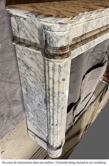 Louis XVI style mantelpiece in Breche Violette marble with fluted columns with cabling-1