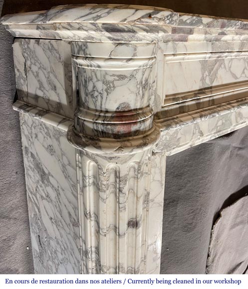 Louis XVI style mantelpiece in Breche Violette marble with fluted columns with cabling-2