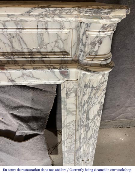 Louis XVI style mantelpiece in Breche Violette marble with fluted columns with cabling-4