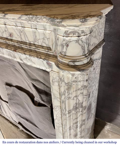 Louis XVI style mantelpiece in Breche Violette marble with fluted columns with cabling-5