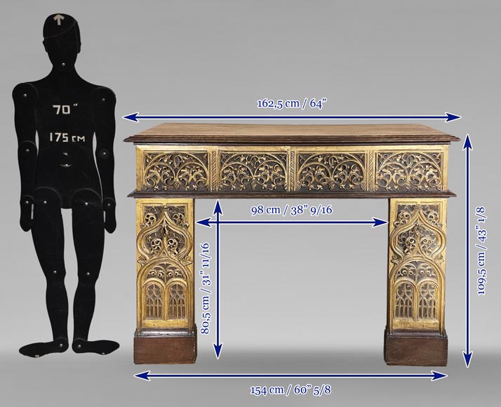 Neo-Gothic style mantel in gilded wood-7