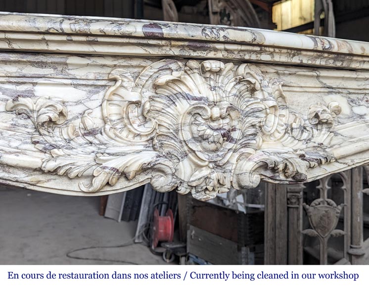 Large Regency-style mantel richly carved in violet breche marble-2