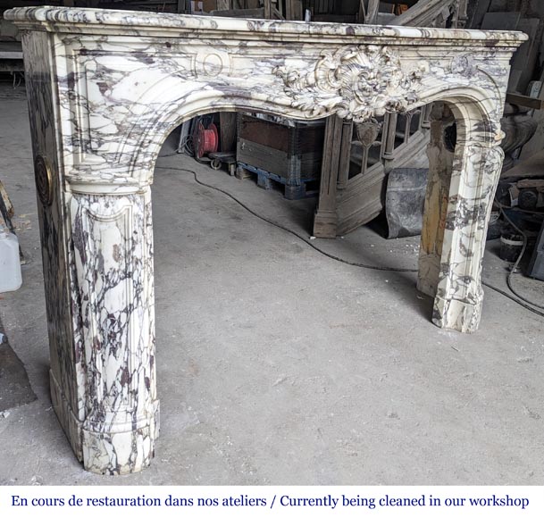 Large Regency-style mantel richly carved in violet breche marble-6
