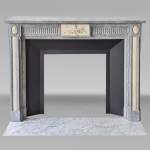 Louis XVI style two-tone mantel with half columns in Turquin and statuary marble