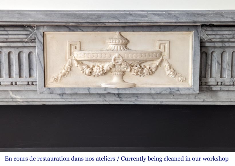 Louis XVI style two-tone mantel with half columns in Turquin and statuary marble-1