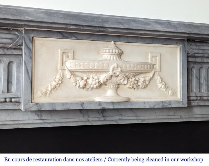 Louis XVI style two-tone mantel with half columns in Turquin and statuary marble-2