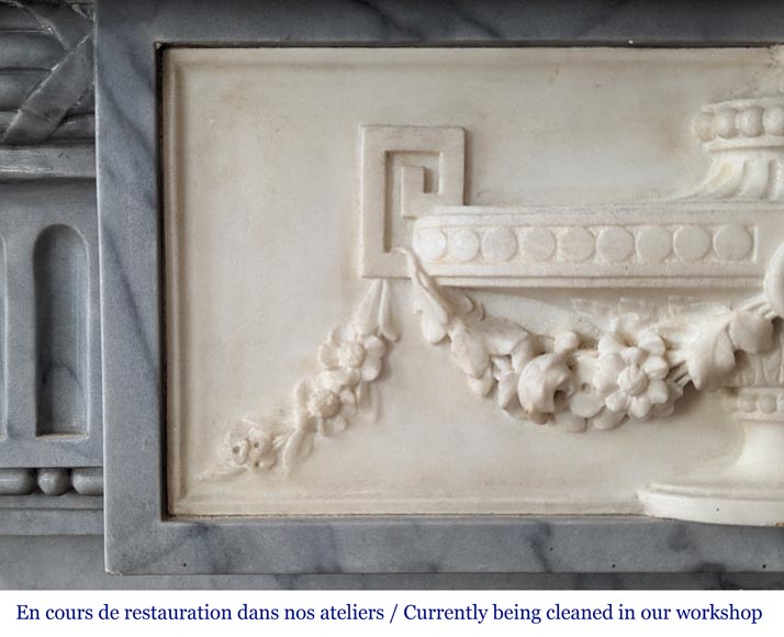 Louis XVI style two-tone mantel with half columns in Turquin and statuary marble-3