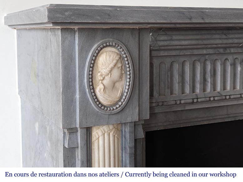 Louis XVI periode two-tone mantel with half columns in Turquin and statuary marble-5