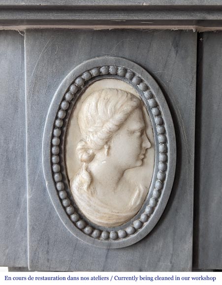 Louis XVI style two-tone mantel with half columns in Turquin and statuary marble-6
