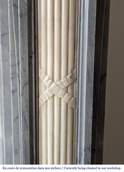 Louis XVI style two-tone mantel with half columns in Turquin and statuary marble-7