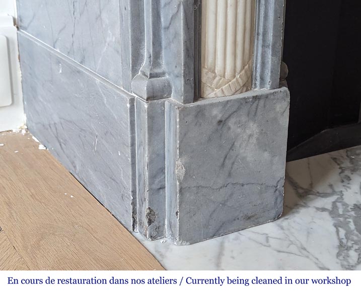 Louis XVI style two-tone mantel with half columns in Turquin and statuary marble-8