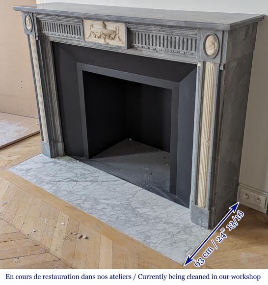 Louis XVI style two-tone mantel with half columns in Turquin and statuary marble-9