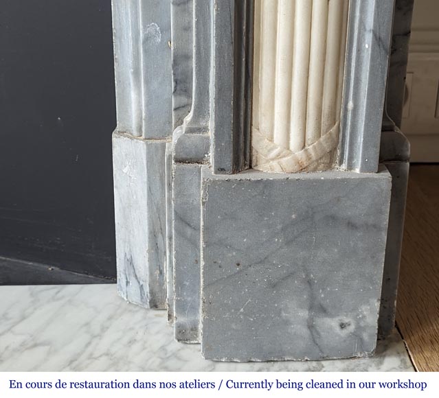 Louis XVI style two-tone mantel with half columns in Turquin and statuary marble-11