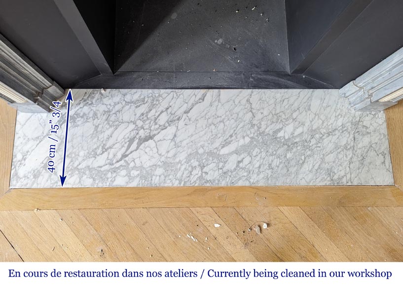 Louis XVI style two-tone mantel with half columns in Turquin and statuary marble-12