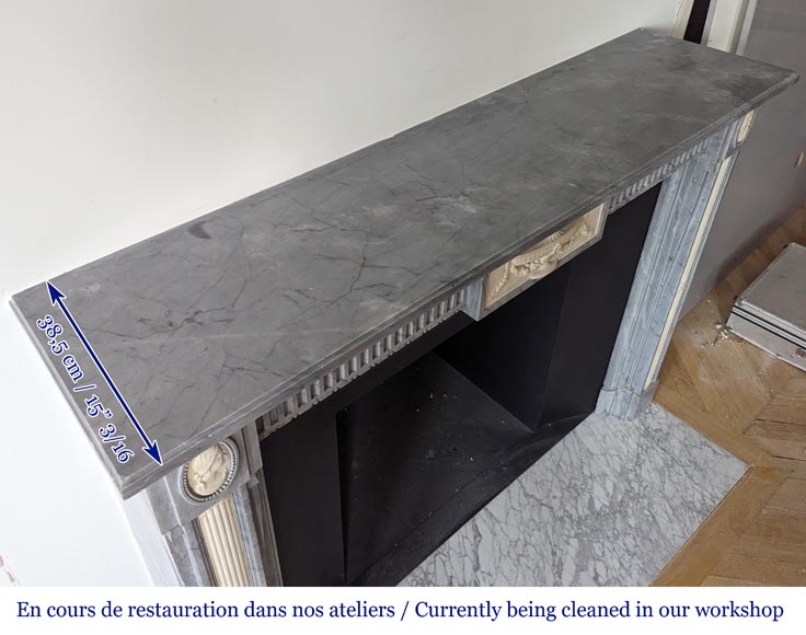 Louis XVI style two-tone mantel with half columns in Turquin and statuary marble-13