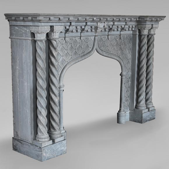 Neogothic style fireplace in Turquin marble-0
