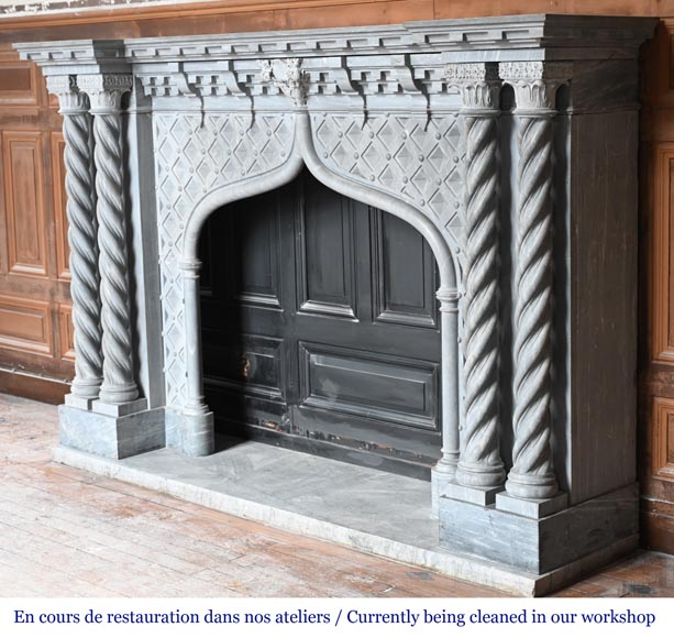 Neogothic style fireplace in Turquin marble-7