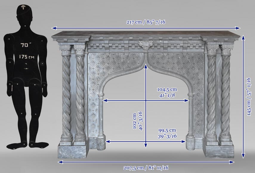 Neogothic style fireplace in Turquin marble-12
