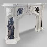 Italian mantelpiece from the 19th century in Carrara marble with carved putti décor in patinated bronze