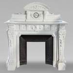 Napoleon III style mantelpiece in Statuario Carrara marble, with mantel top including a clock