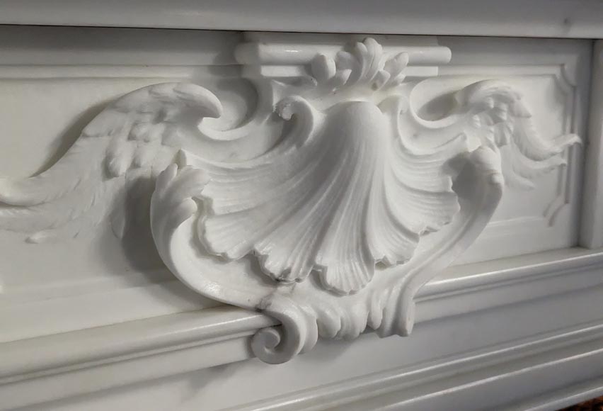 Napoleon III style mantelpiece in Statuario Carrara marble, with mantel top including a clock-4