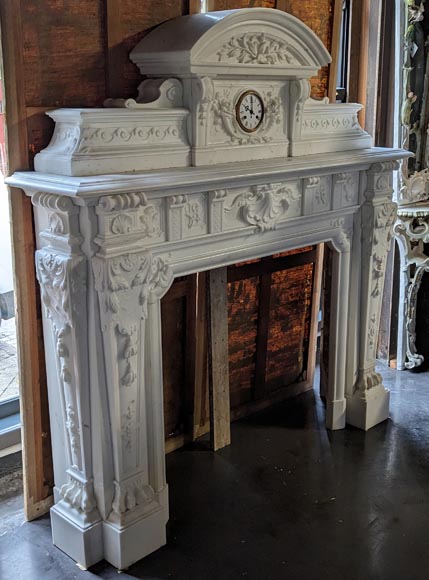 Napoleon III style mantelpiece in Statuario Carrara marble, with mantel top including a clock-5