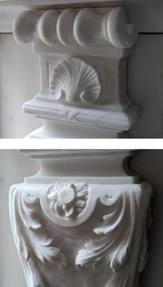 Napoleon III style mantelpiece in Statuario Carrara marble, with mantel top including a clock-7