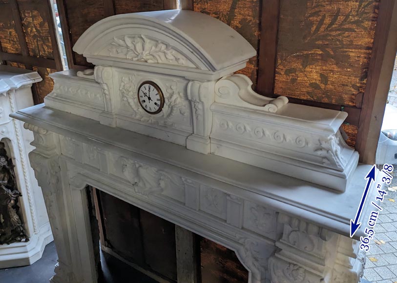 Napoleon III style mantelpiece in Statuario Carrara marble, with mantel top including a clock-13