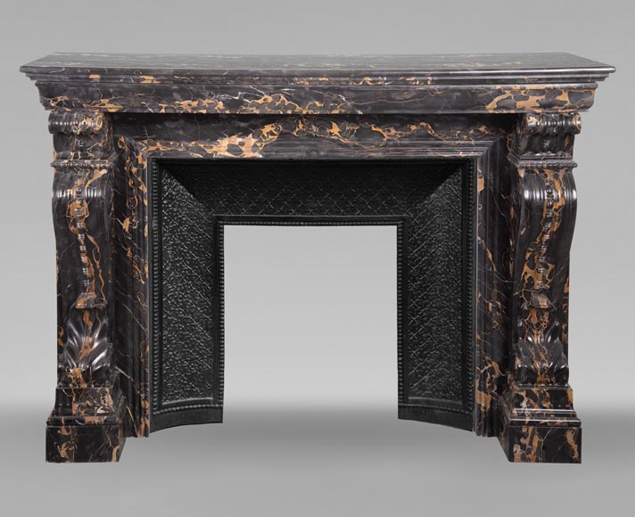Restoration mantelpiece in Portor marble adorned with volutes-0