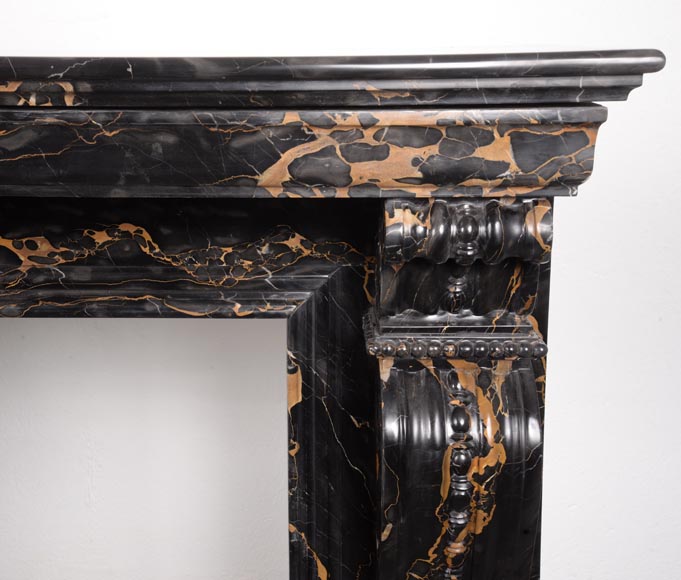Restoration mantelpiece in Portor marble adorned with volutes-6