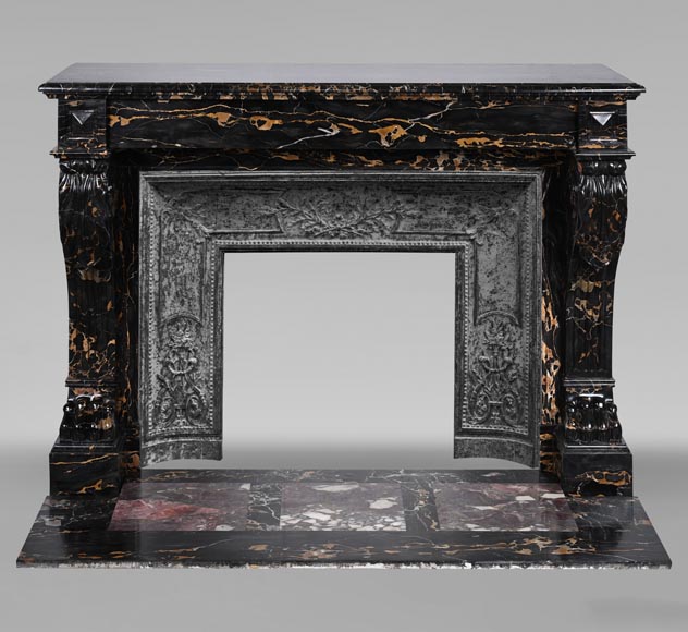 Napoleon III style lion paw mantel carved in Portor marble-0