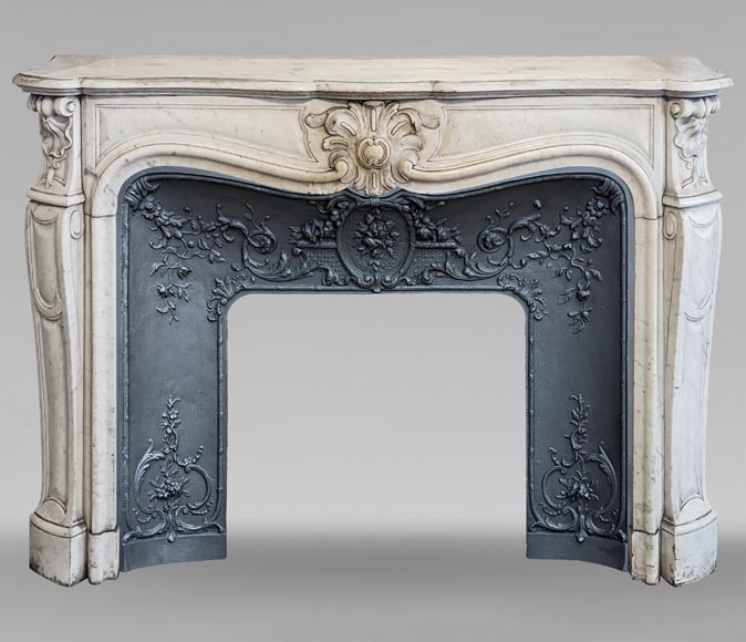 Louis XV style Carrara marble mantel with palmette motif-0