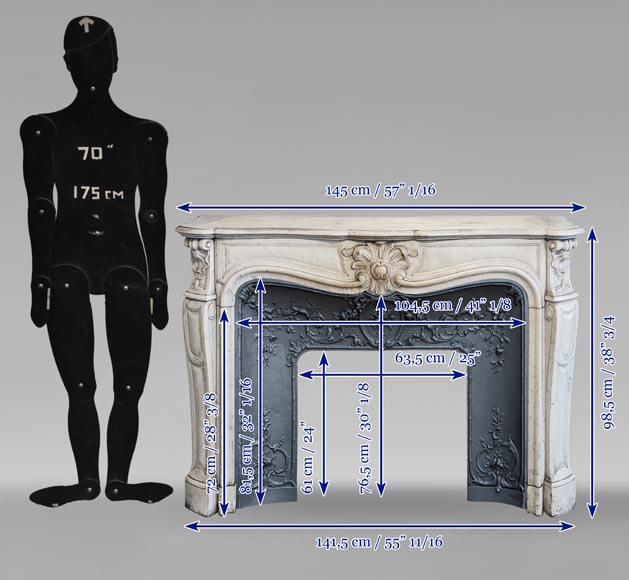 Louis XV style Carrara marble mantel with palmette motif-9