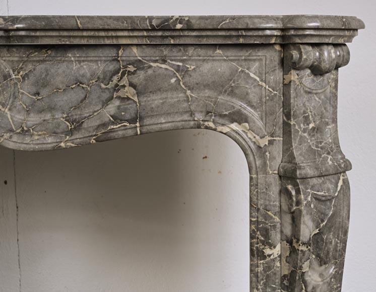 Louis XV style Pompadour mantel in veined grey marble-6