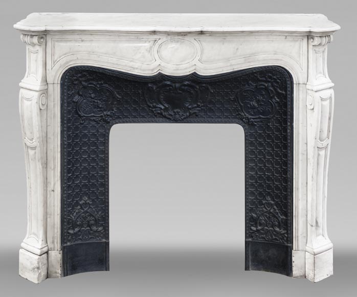 Louis XV style Pompadour model fireplace, in Carrara marble-0