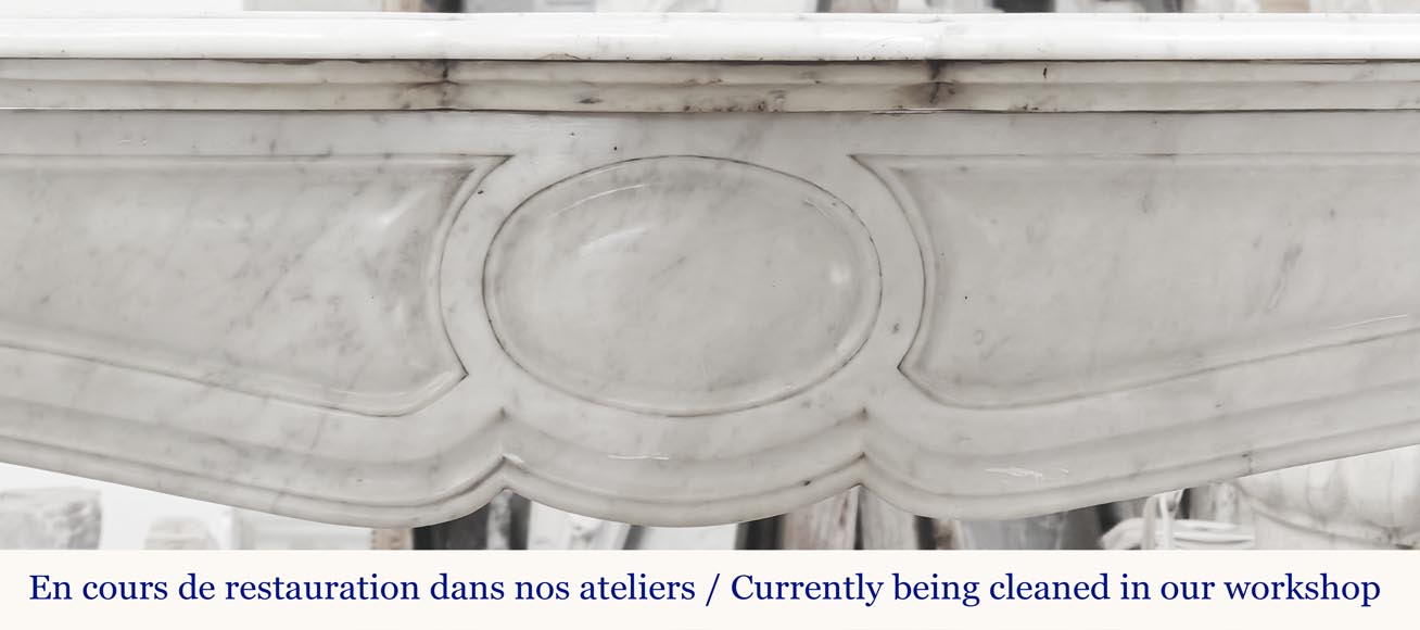 Louis XV style Pompadour model fireplace, in Carrara marble-1