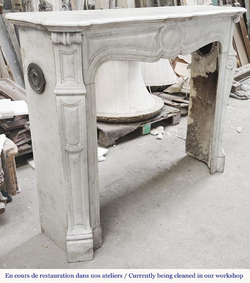 Louis XV style Pompadour model fireplace, in Carrara marble-2