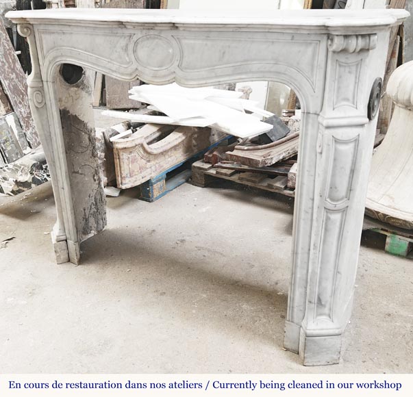 Louis XV style Pompadour model fireplace, in Carrara marble-5
