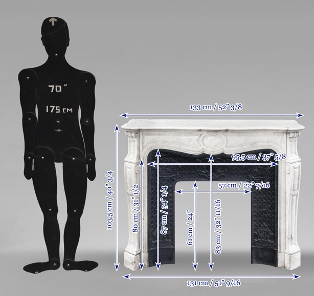 Louis XV style Pompadour model fireplace, in Carrara marble-9