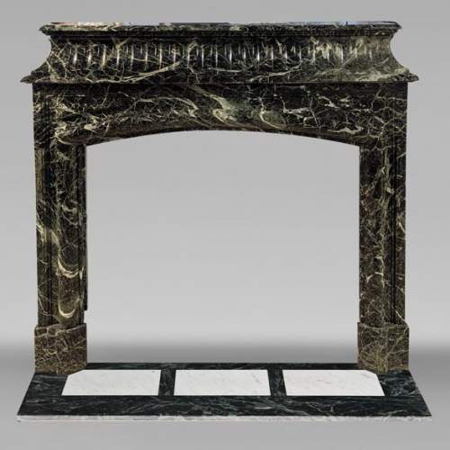 Louis XIV style mantel with acroterions in Vert de Mer marble